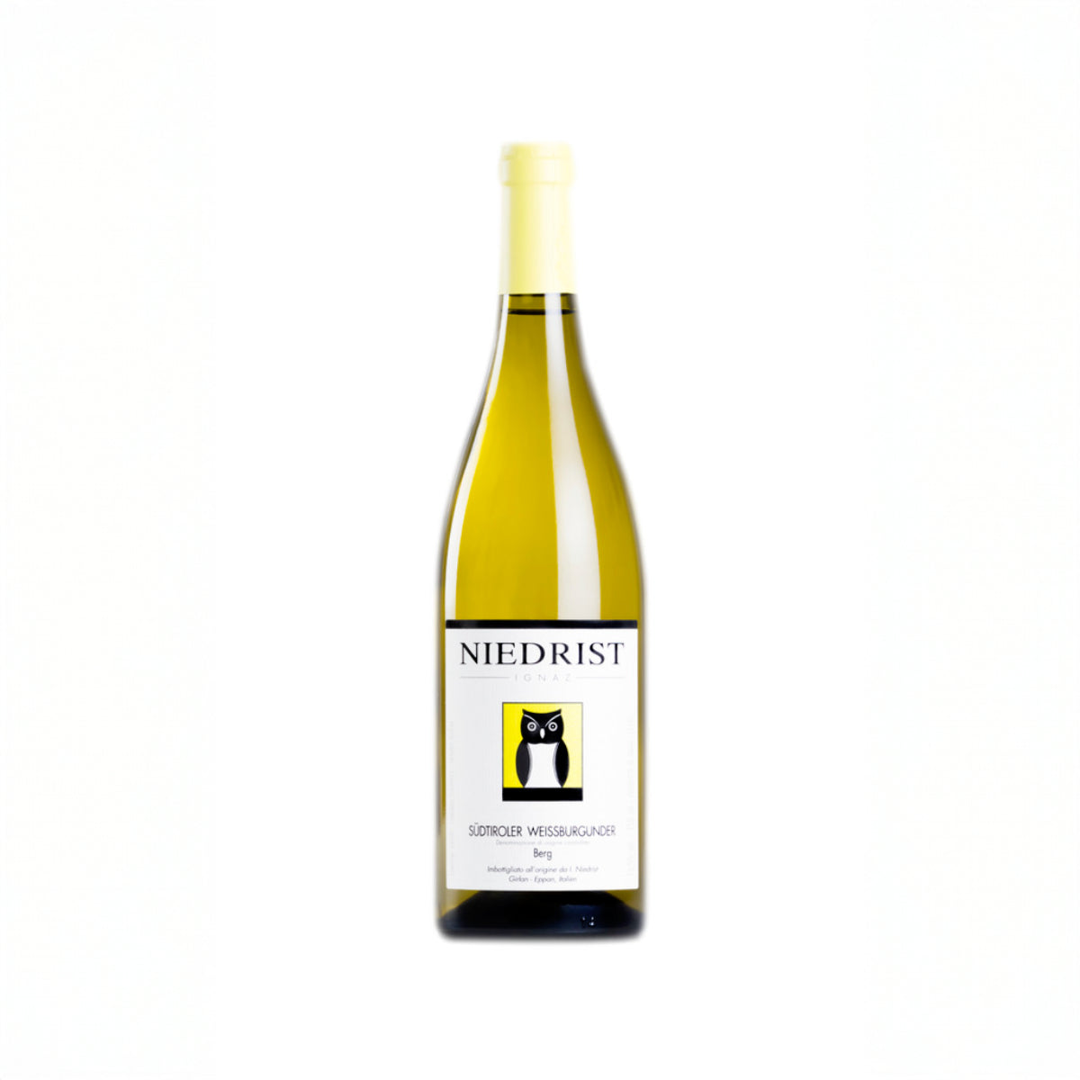 Bottle of 2024 Südtiroler Weissburgunder Eppan Berg Pinot Bianco white wine from Weingut Ignaz Niedrist, South Tyrol, Italy