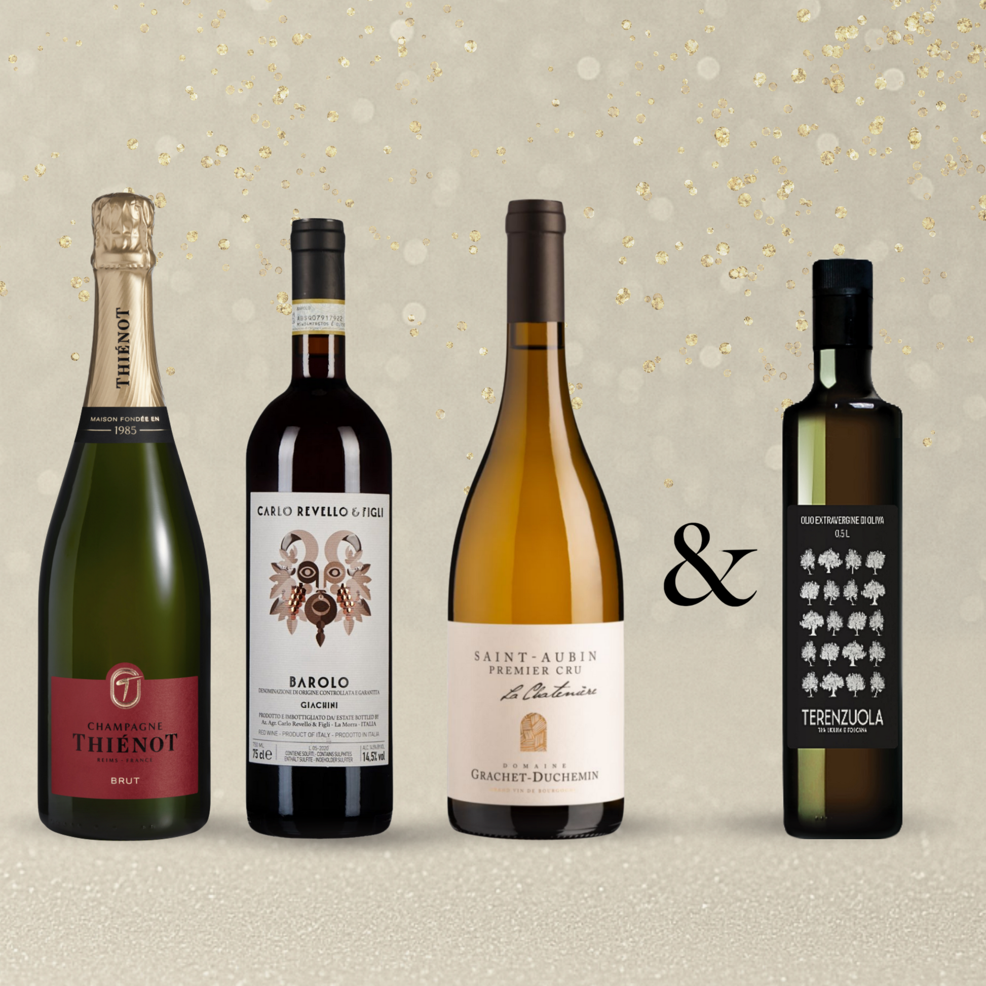 a bundle of 3 bottles of wine and a freebottle of olive oil